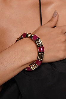 Gold Plated Pink Quartz & Mirror Bangle