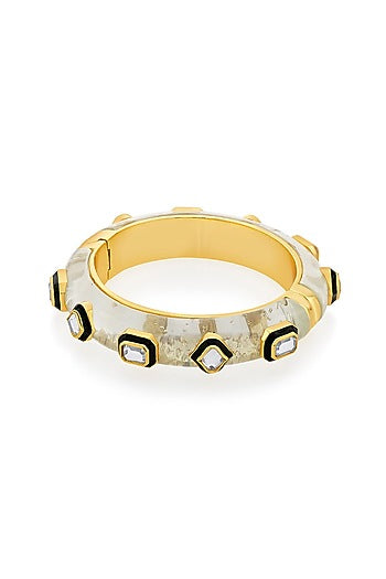 Gold Plated Polki Mirror & Black Enamel Bangle