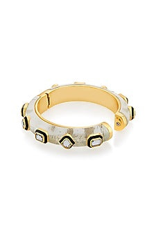Gold Plated Polki Mirror & Black Enamel Bangle
