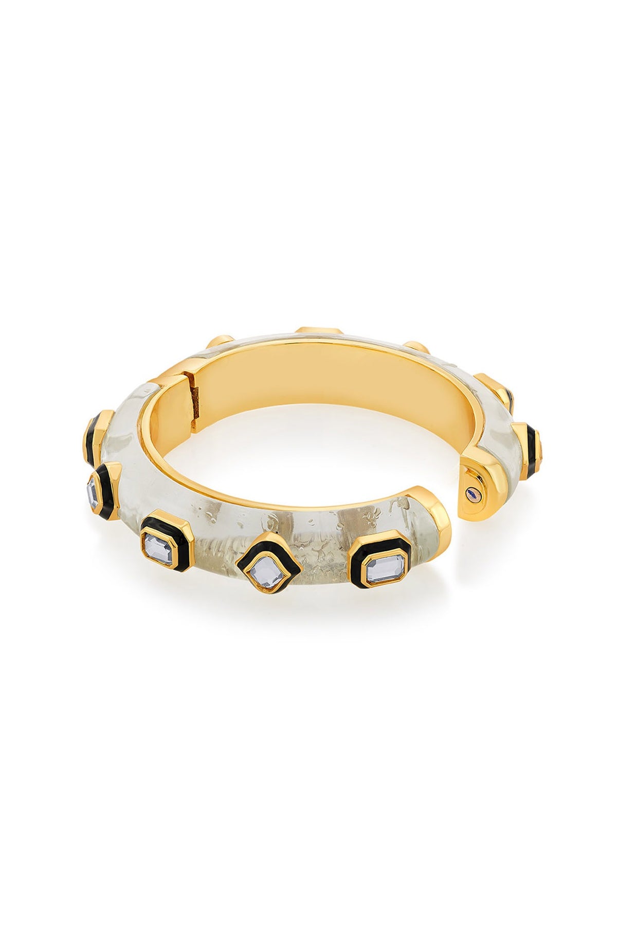 Gold Plated Polki Mirror & Black Enamel Bangle