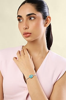 Gold Plated Crystal Shiva Charm Light Blue Enameled Bracelet