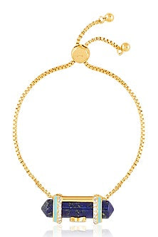 Gold Plated Crystal Zirconia & Lapis Lazuli Stone Enameled Bracelet