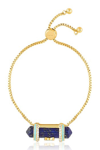 Gold Plated Crystal Zirconia & Lapis Lazuli Stone Enameled Bracelet