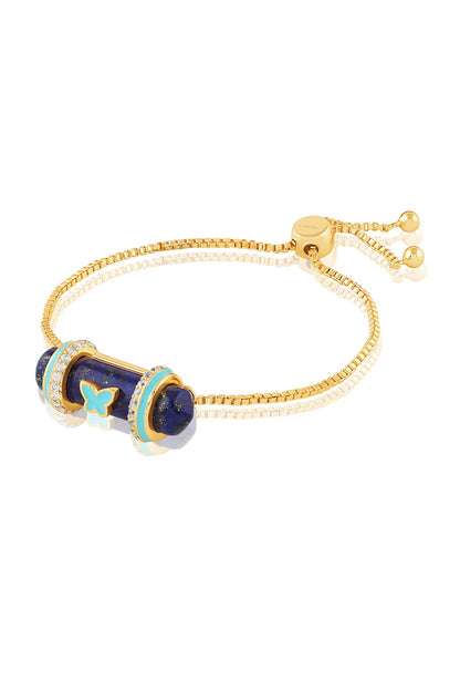 Gold Plated Crystal Zirconia & Lapis Lazuli Stone Enameled Bracelet