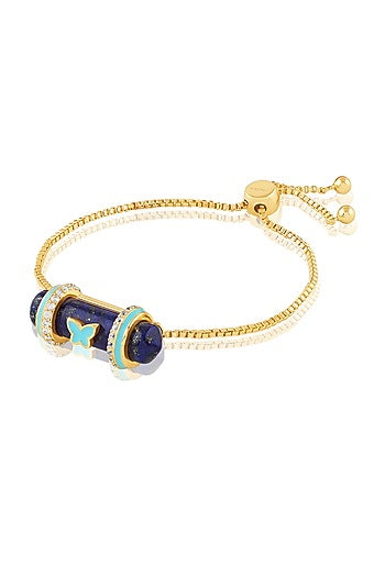 Gold Plated Crystal Zirconia & Lapis Lazuli Stone Enameled Bracelet