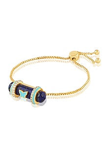 Gold Plated Crystal Zirconia & Lapis Lazuli Stone Enameled Bracelet