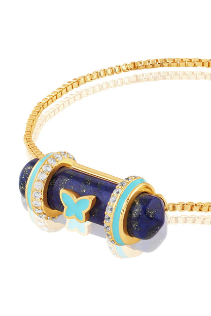 Gold Plated Crystal Zirconia & Lapis Lazuli Stone Enameled Bracelet