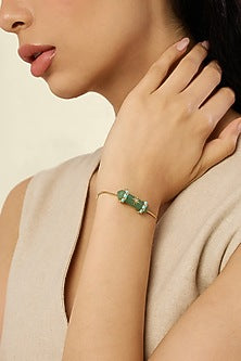Gold Plated Crystal Zirconia & Green Aventurine Stone Enameled Bracelet