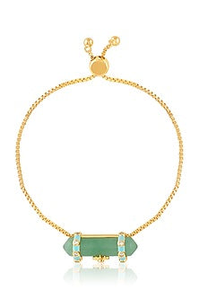 Gold Plated Crystal Zirconia & Green Aventurine Stone Enameled Bracelet