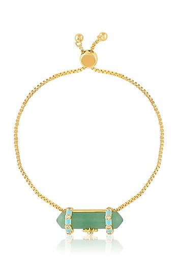 Gold Plated Crystal Zirconia & Green Aventurine Stone Enameled Bracelet