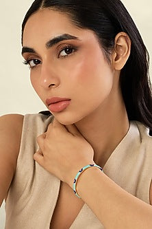 Gold Plated Crystal Zirconia & Evil-eye Motif Blue Enameled Cuff