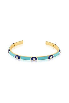 Gold Plated Crystal Zirconia & Evil-eye Motif Blue Enameled Cuff