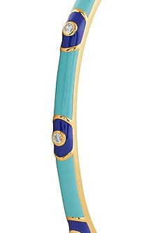 Gold Plated Crystal Zirconia & Evil-eye Motif Blue Enameled Cuff
