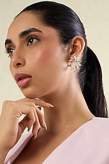 Gold Plate Crystal Zirconia Blue Enameled Stud Earrings