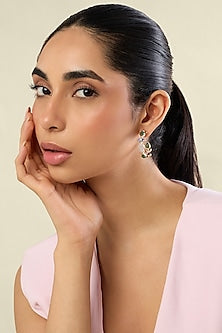 Gold Plate Crystal Zirconia & Green Aventurine Stone Blue Enameled Hoop Earrings