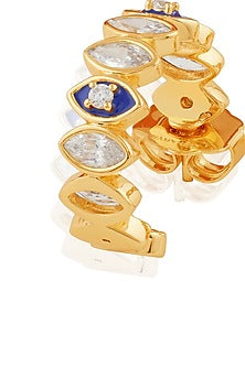 Gold Plated White Crystal Zirconia Blue & White Enameled Huggie Earrings