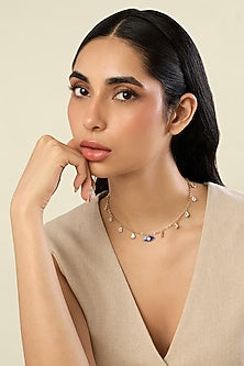 Gold Plated Crystal Zirconia Blue Enameled Evil-Eye Necklace