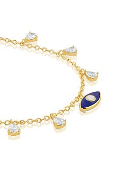 Gold Plated Crystal Zirconia Blue Enameled Evil-Eye Necklace