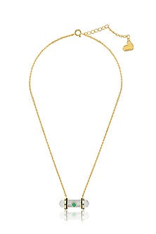 Gold Plated Crystal Zirconia Green Enameled Pendant Necklace