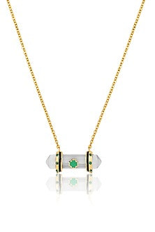 Gold Plated Crystal Zirconia Green Enameled Pendant Necklace