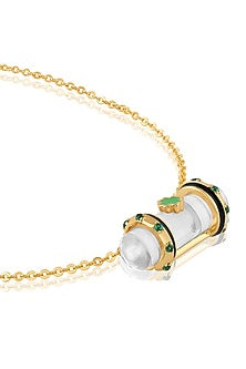 Gold Plated Crystal Zirconia Green Enameled Pendant Necklace