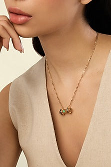 Gold Plated Crystal Zirconia Green Enameled Pendant Necklace