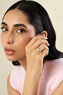 Gold Plated Quartz & Crystal Zirconia Enameled Ring