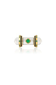 Gold Plated Quartz & Crystal Zirconia Enameled Ring