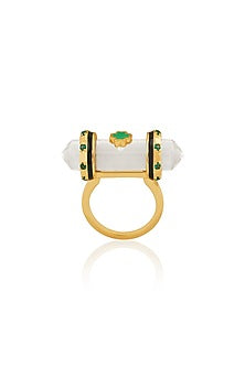 Gold Plated Quartz & Crystal Zirconia Enameled Ring