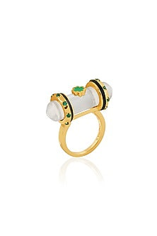 Gold Plated Quartz & Crystal Zirconia Enameled Ring