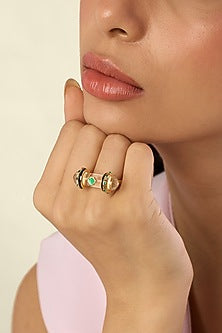Gold Plated Quartz & Crystal Zirconia Enameled Ring