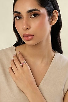 Gold Plated Quartz & Crystal Zirconia Enameled Ring