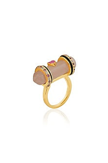 Gold Plated Quartz & Crystal Zirconia Enameled Ring
