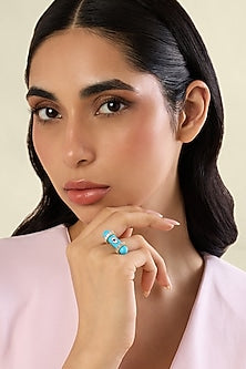 Gold Plated Turquoise Stone & Crystal Zirconia Enameled Ring