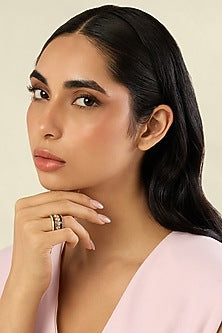 Gold Plated Pink & White Crystal Zirconia Enameled Ring