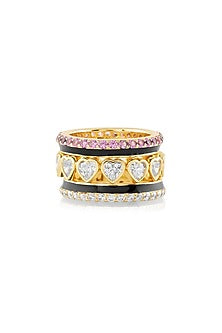 Gold Plated Pink & White Crystal Zirconia Enameled Ring
