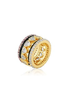 Gold Plated Pink & White Crystal Zirconia Enameled Ring