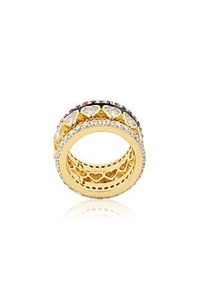 Gold Plated Pink & White Crystal Zirconia Enameled Ring