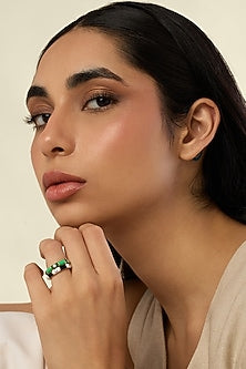 Gold Plated Crystal Zirconia Multi-Colored Enameled Rings (Set Of 2)