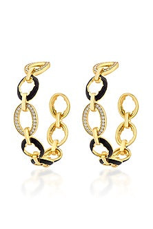 Gold Plated CZ Enameled Hoop Earrings