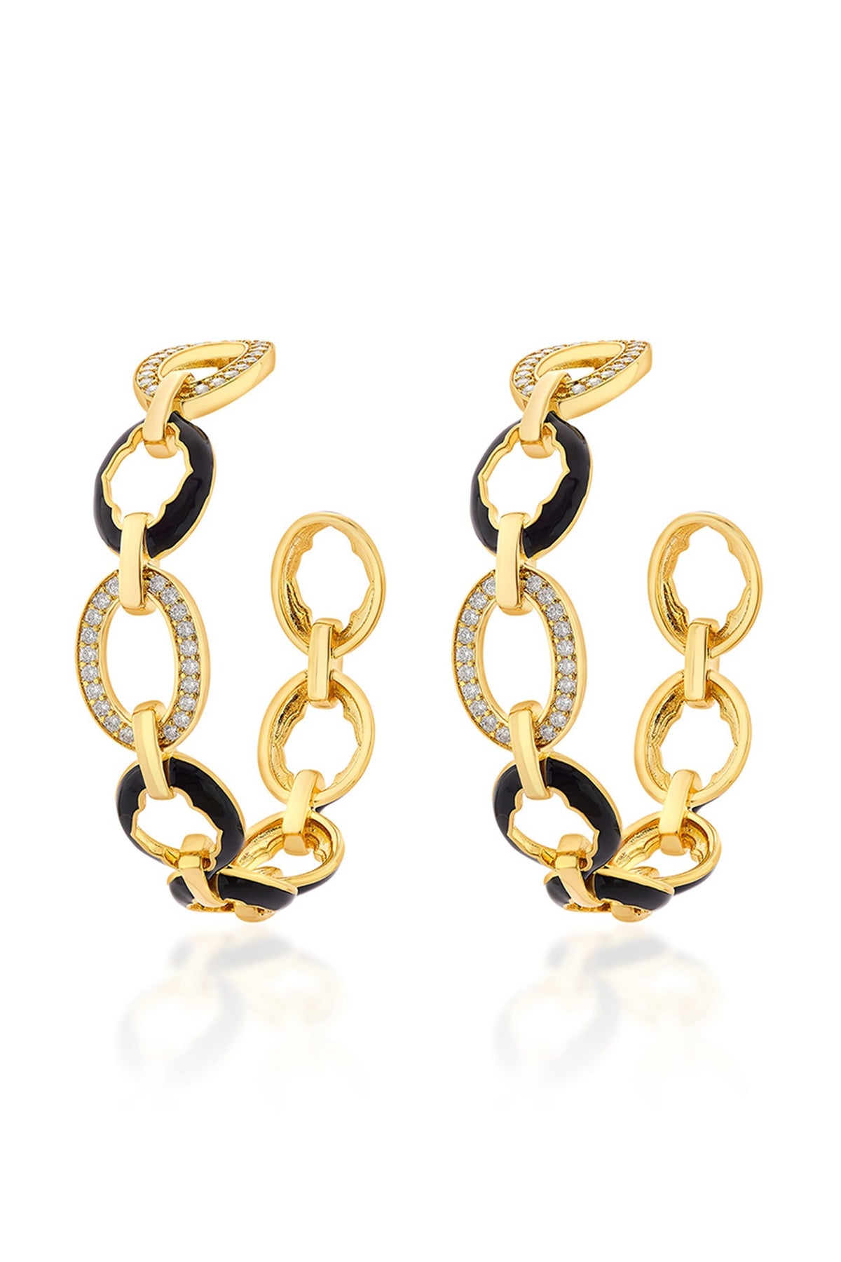 Gold Plated CZ Enameled Hoop Earrings