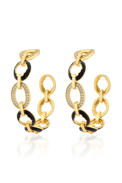 Gold Plated CZ Enameled Hoop Earrings