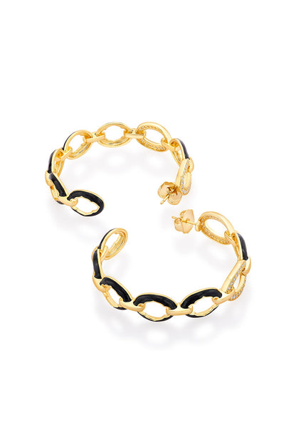 Gold Plated CZ Enameled Hoop Earrings