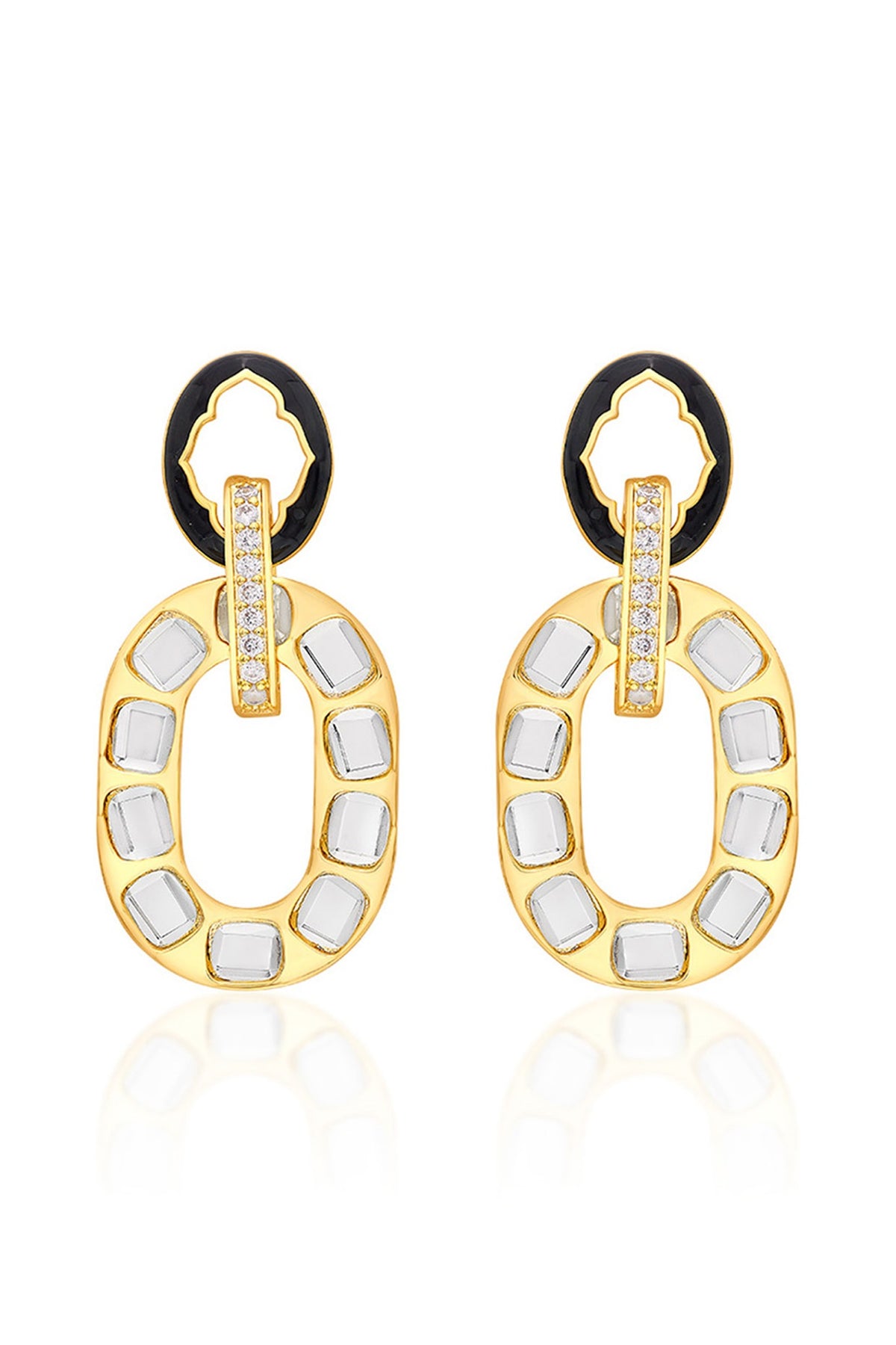 Gold Plated CZ Enameled Dangler Earrings