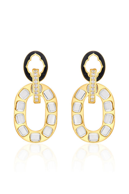 Gold Plated CZ Enameled Dangler Earrings