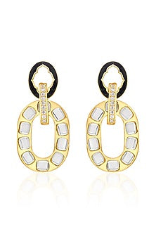 Gold Plated CZ Enameled Dangler Earrings