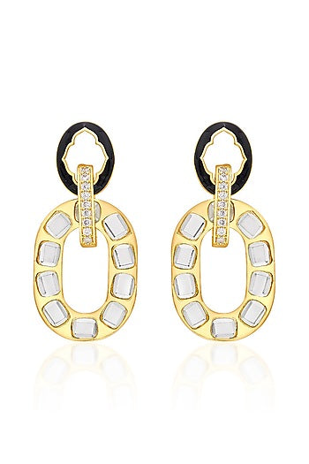 Gold Plated CZ Enameled Dangler Earrings