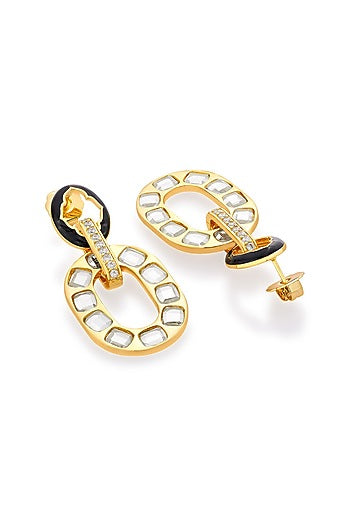 Gold Plated CZ Enameled Dangler Earrings