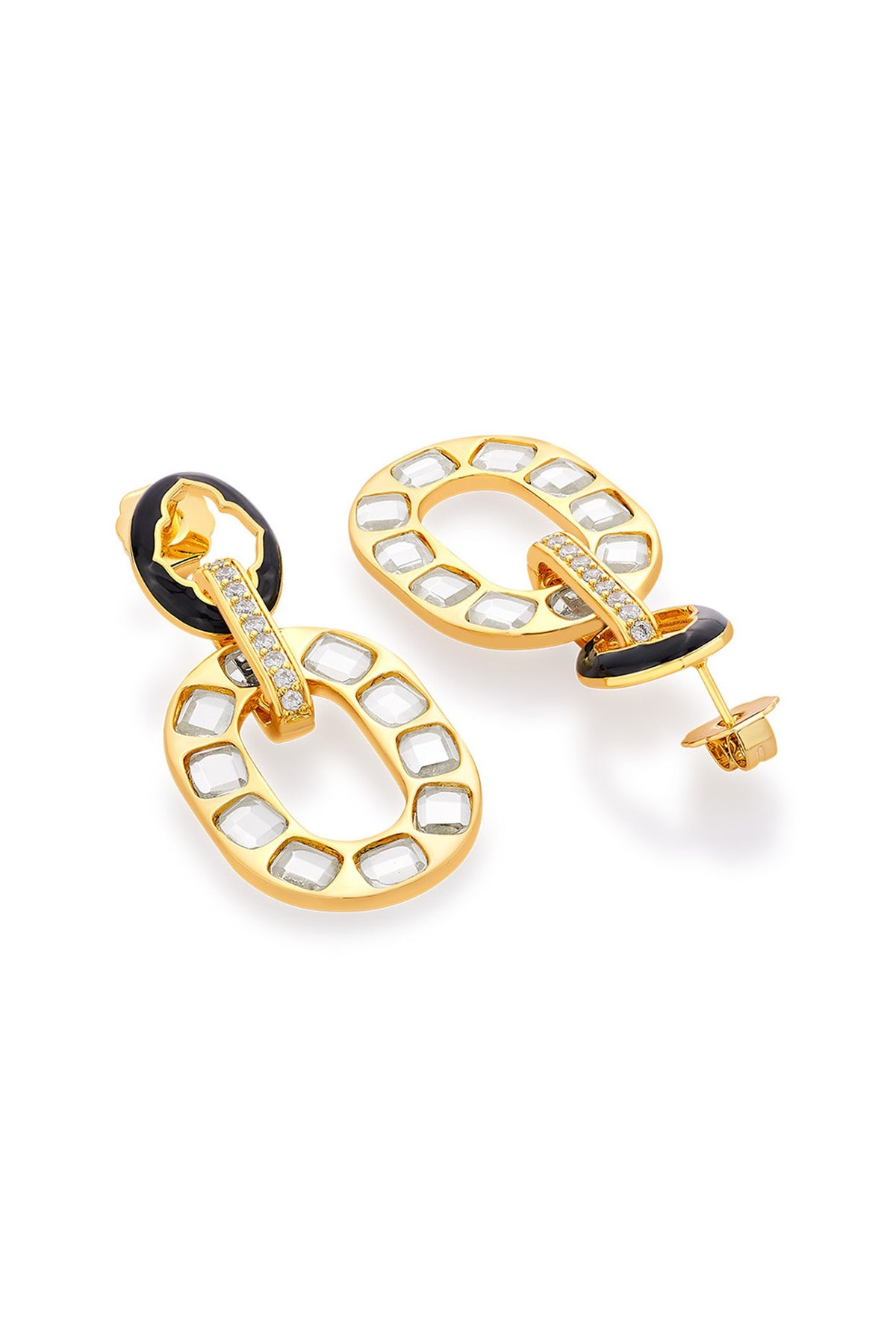 Gold Plated CZ Enameled Dangler Earrings