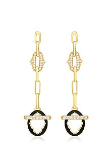 Gold Plated CZ Enameled Dangler Earrings